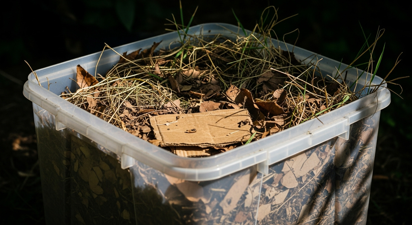 Caixa de gongocompostagem com material seco