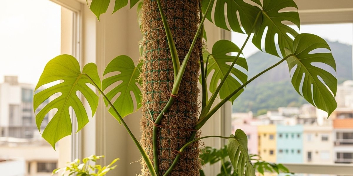 Monstera em tutor de musgo