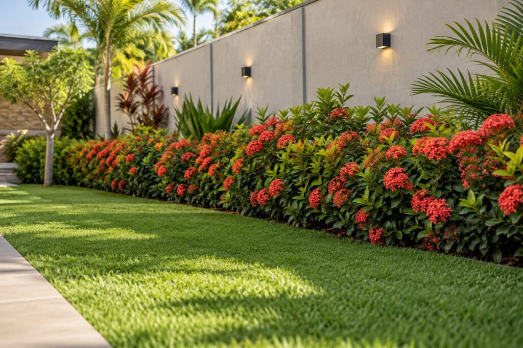 Jardim com plantas ao longo do muro