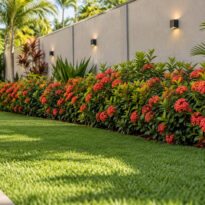 Jardim com plantas ao longo do muro