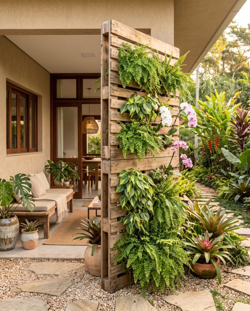 Artesanato no jardim: 15 ideias criativas para hoje 2 Floreira vertical de pallet com bolsos internos ocultos